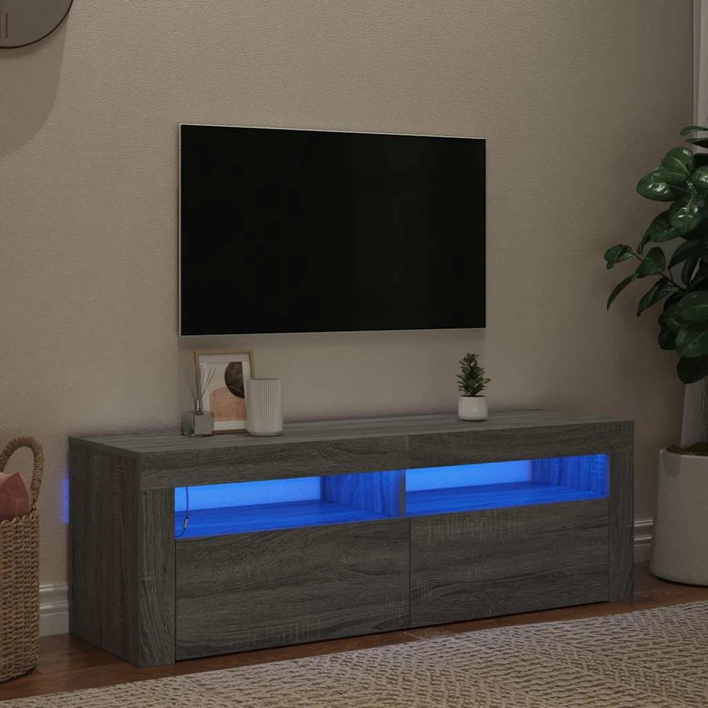 TV staliukas Televizoriaus spintelė su LED, pilka ąžuolo, 120x35x40cm