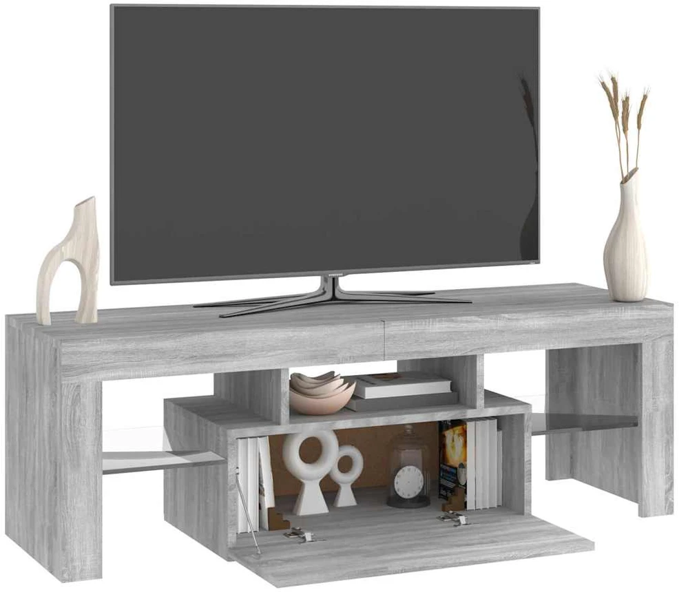 TV staliukas Televizoriaus spintelė su LED, pilka ąžuolo, 120x35x40cm