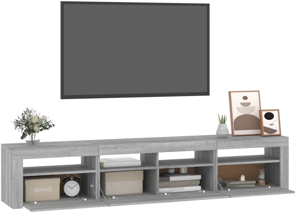 TV staliukas Televizoriaus spintelė su LED, pilka ąžuolo, 210x35x40cm