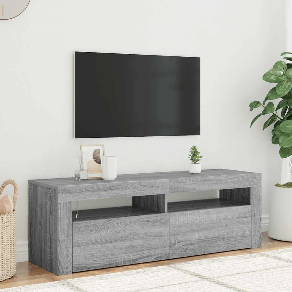 TV staliukas Televizoriaus spintelė su LED, pilka ąžuolo, 120x35x40cm