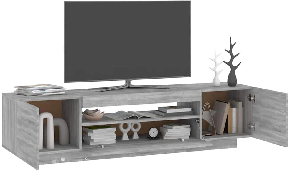 TV staliukas Televizoriaus spintelė su LED, pilka ąžuolo, 160x35x40cm