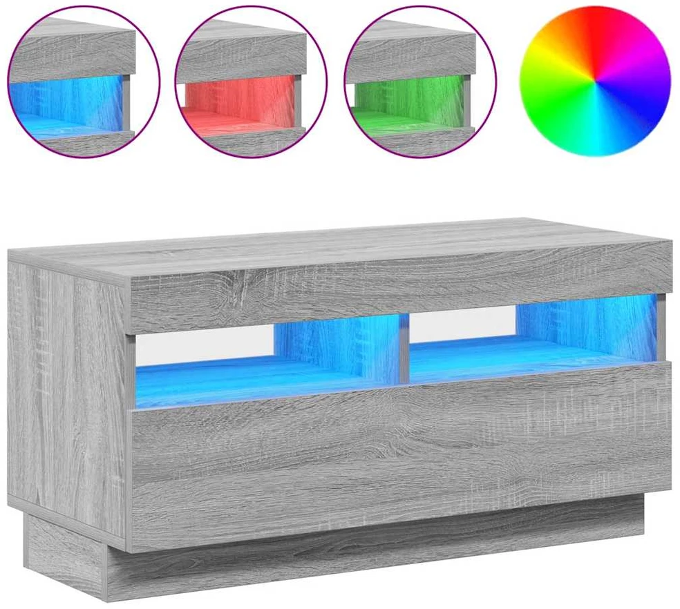 TV staliukas Televizoriaus spintelė su LED, pilka ąžuolo, 80x35x40cm