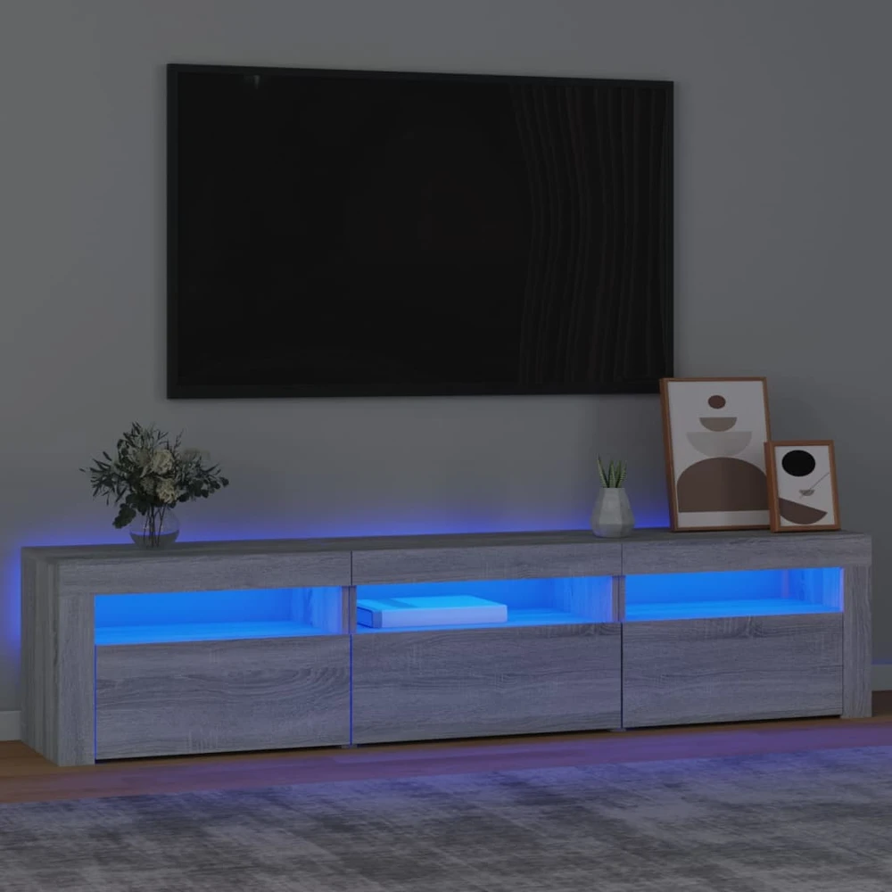 TV staliukas Televizoriaus spintelė su LED, pilka ąžuolo, 180x35x40cm
