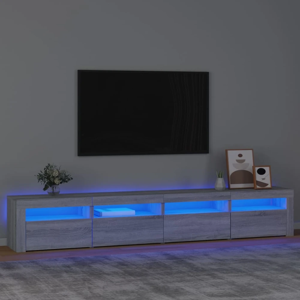 TV staliukas Televizoriaus spintelė su LED, pilka ąžuolo, 240x35x40cm