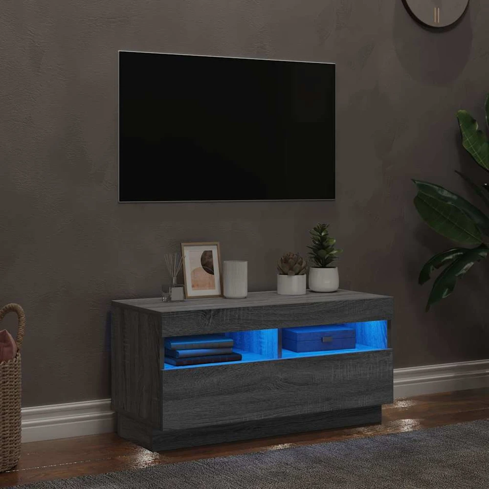 TV staliukas Televizoriaus spintelė su LED, pilka ąžuolo, 80x35x40cm