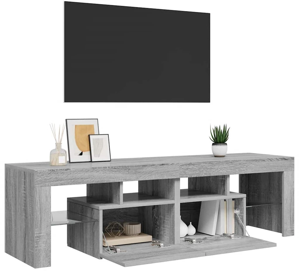 TV staliukas Televizoriaus spintelė su LED, pilka ąžuolo, 140x36,5x40cm