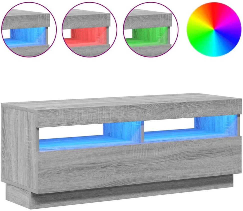 TV staliukas Televizoriaus spintelė su LED, pilka ąžuolo, 100x35x40cm