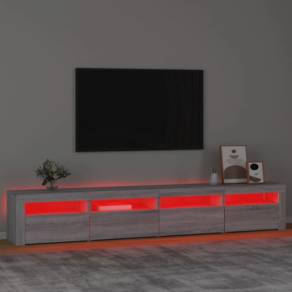 TV staliukas Televizoriaus spintelė su LED, pilka ąžuolo, 240x35x40cm