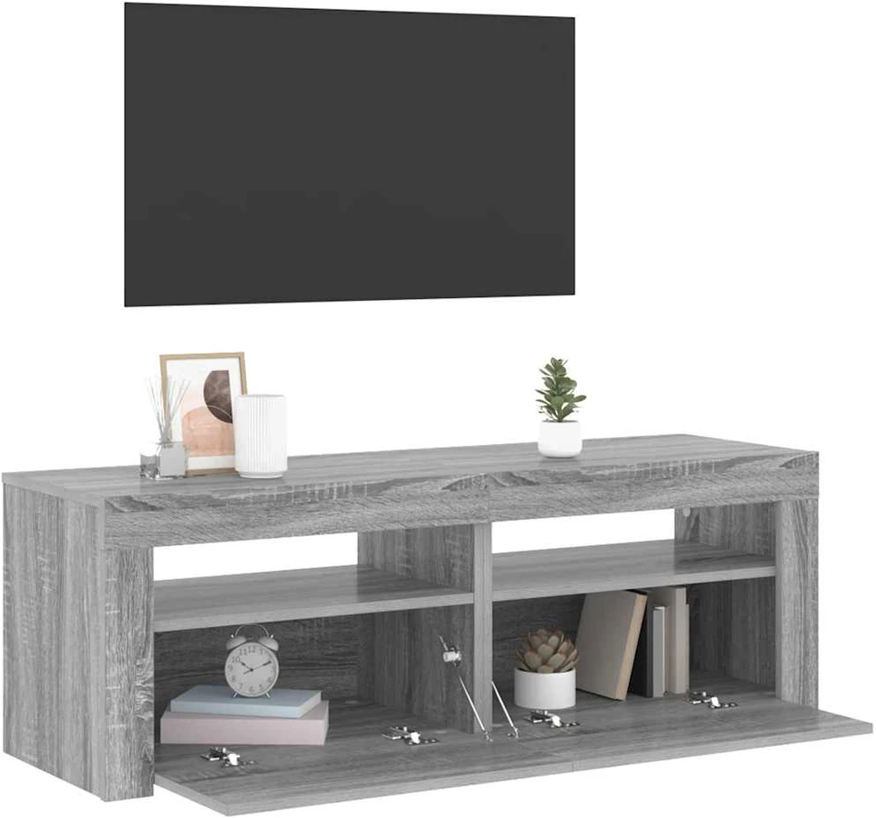 TV staliukas Televizoriaus spintelė su LED, pilka ąžuolo, 120x35x40cm