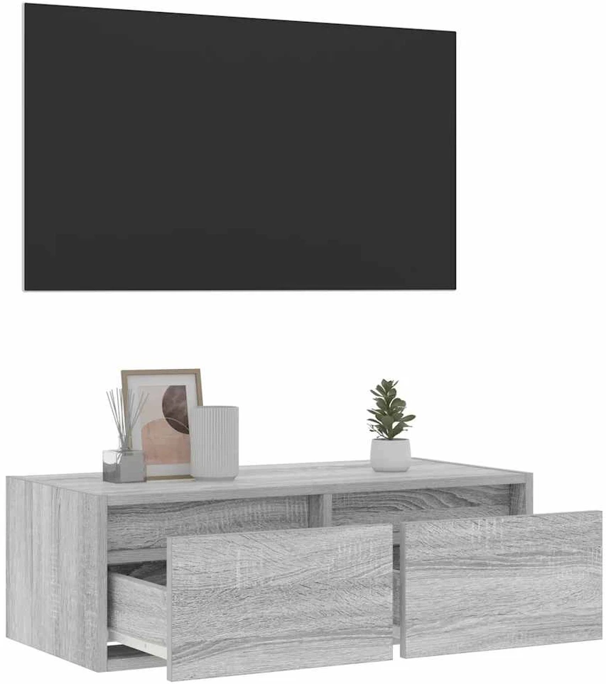 TV staliukas Televizoriaus spintelė su LED, pilka ąžuolo, 75x35,5x25 cm