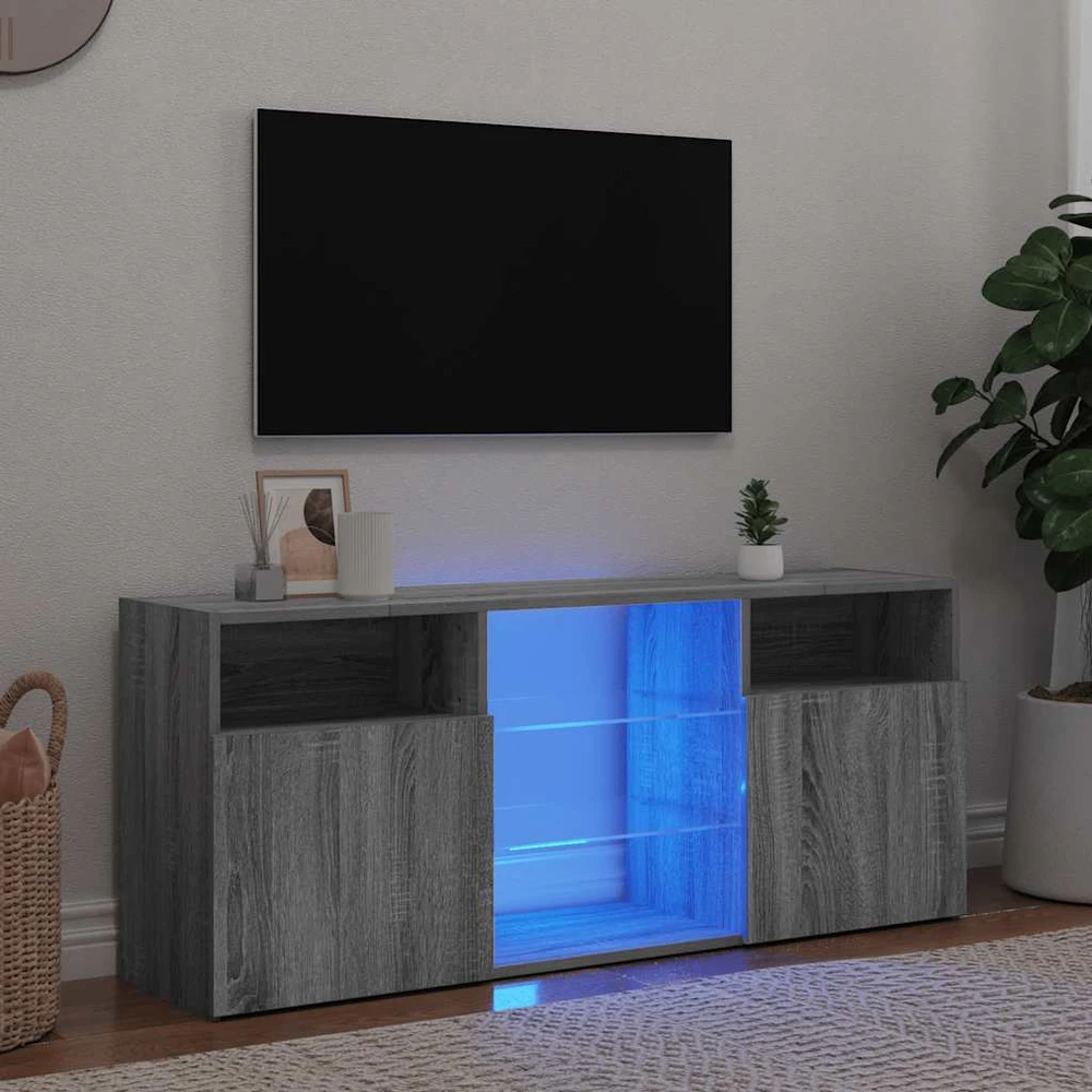 TV staliukas Televizoriaus spintelė su LED, pilka ąžuolo, 120x30x50cm