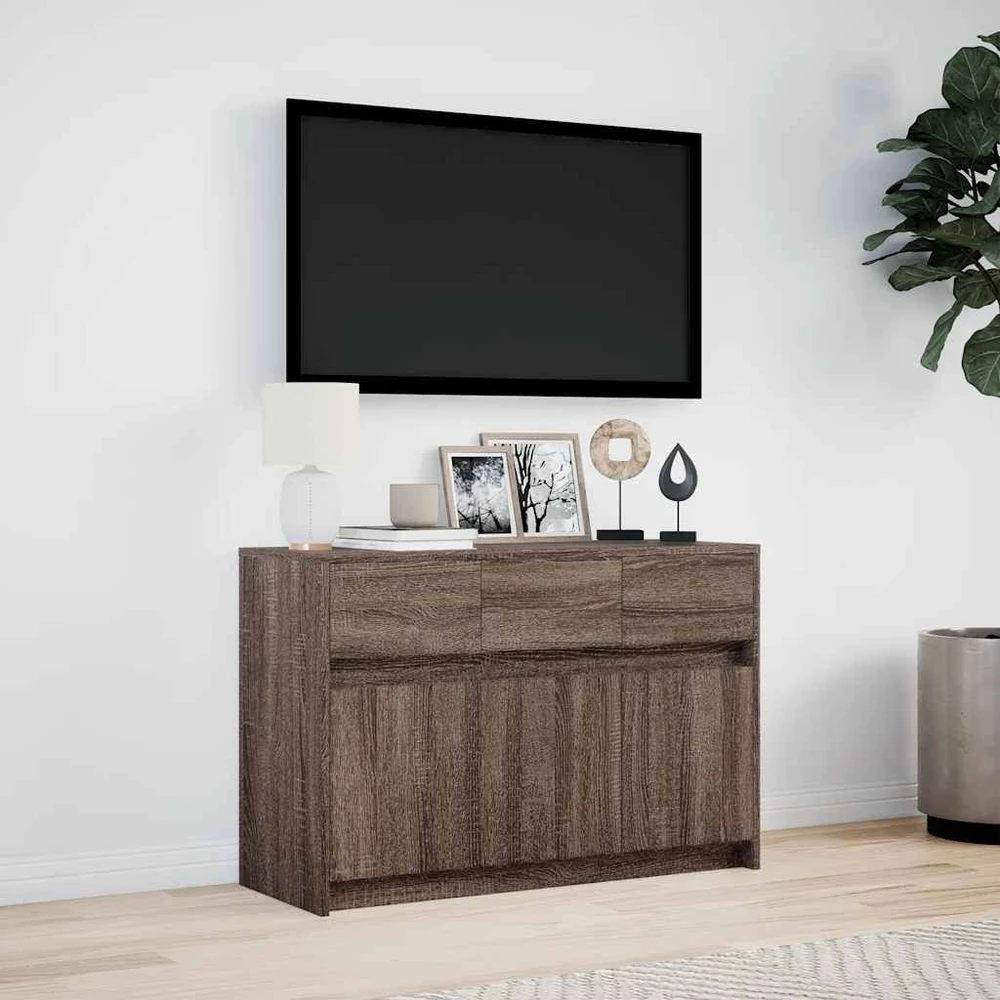 TV staliukas Televizoriaus spintelė su LED, ruda, 91x34x61cm, mediena