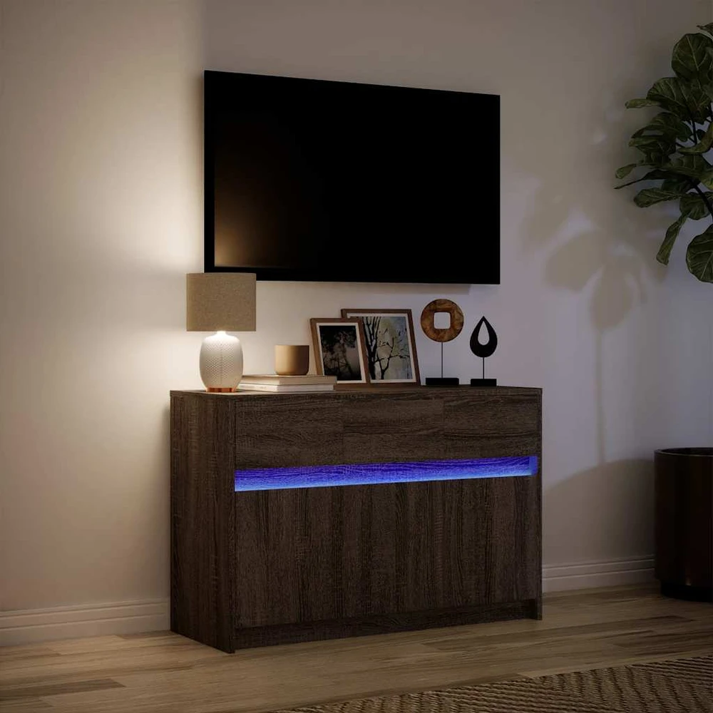TV staliukas Televizoriaus spintelė su LED, ruda, 91x34x61cm, mediena
