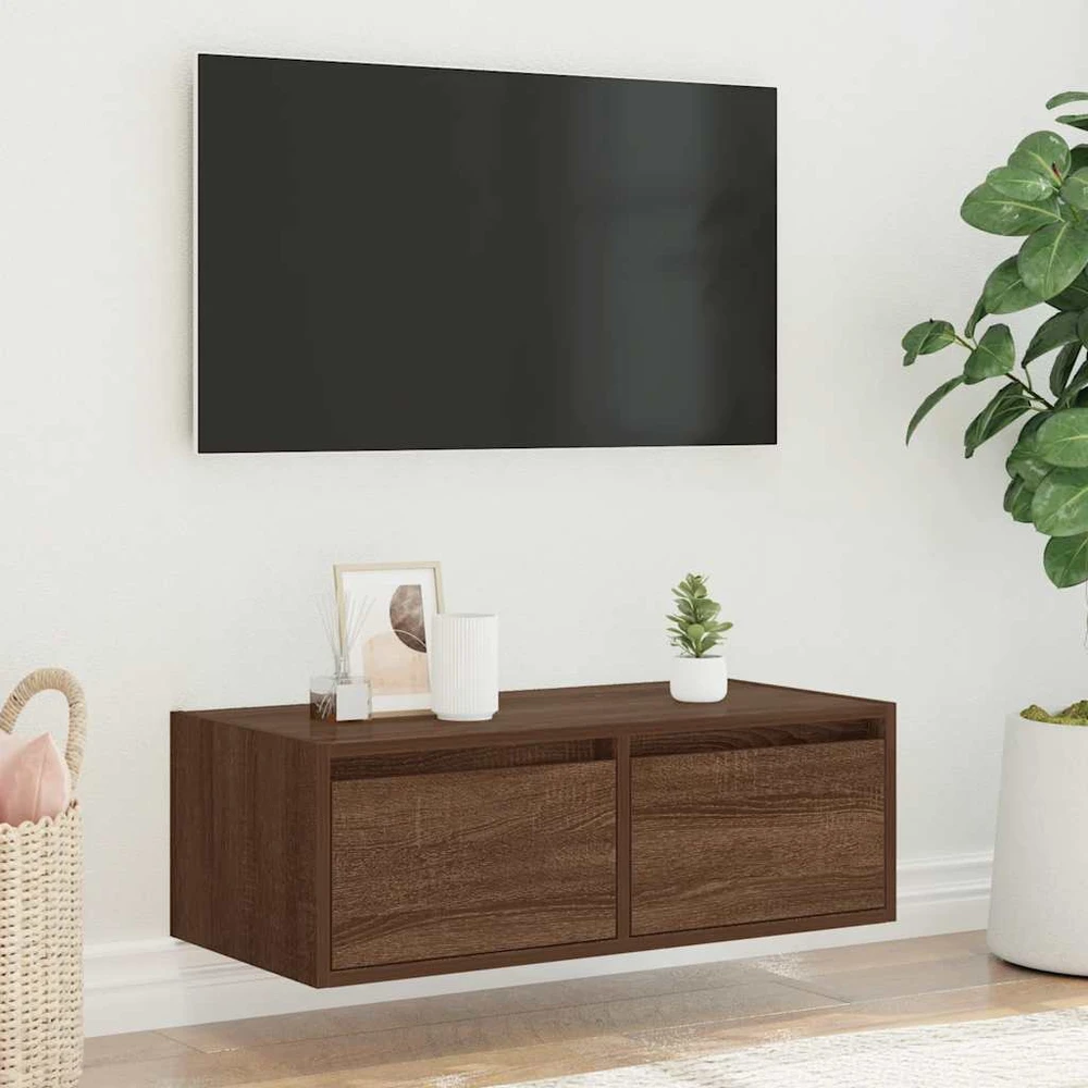 TV staliukas Televizoriaus spintelė su LED, ruda ąžuolo, 75x35,5x25 cm
