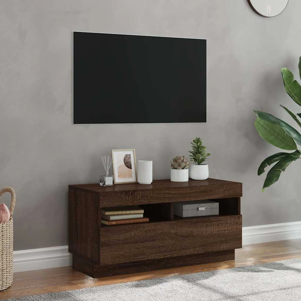 TV staliukas Televizoriaus spintelė su LED, ruda ąžuolo, 80x35x40cm