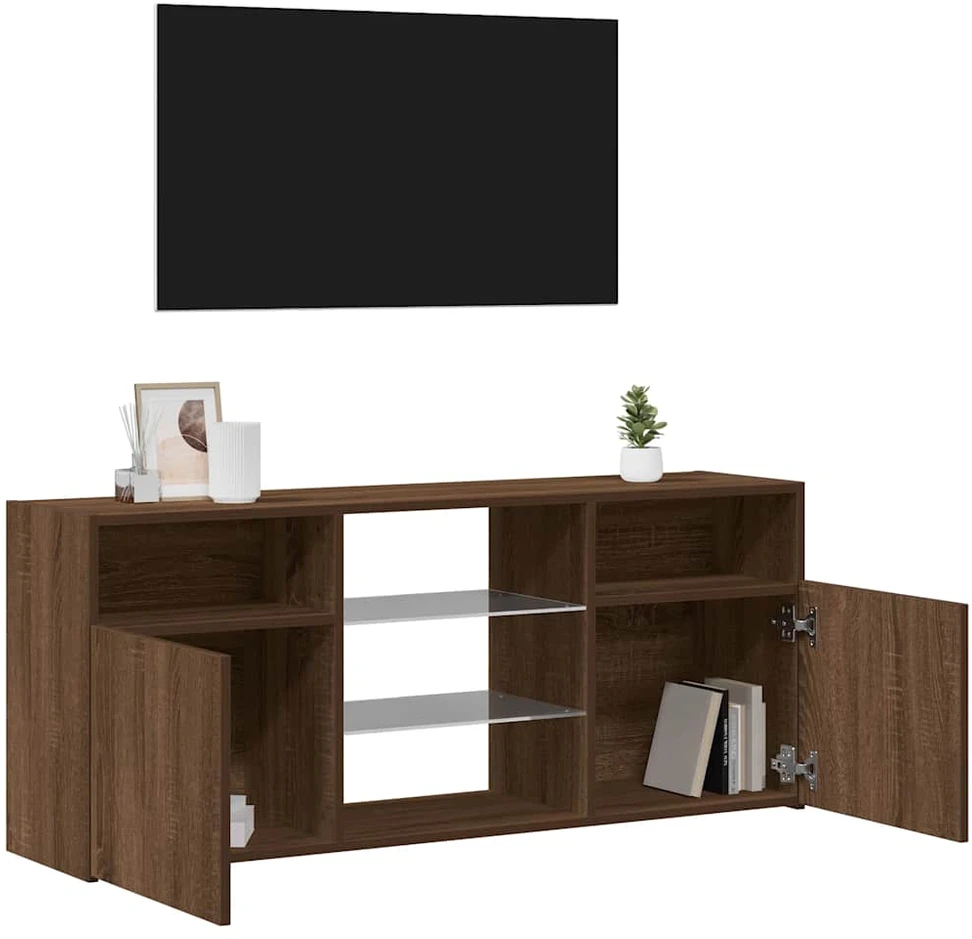 TV staliukas Televizoriaus spintelė su LED, ruda ąžuolo, 120x30x50cm