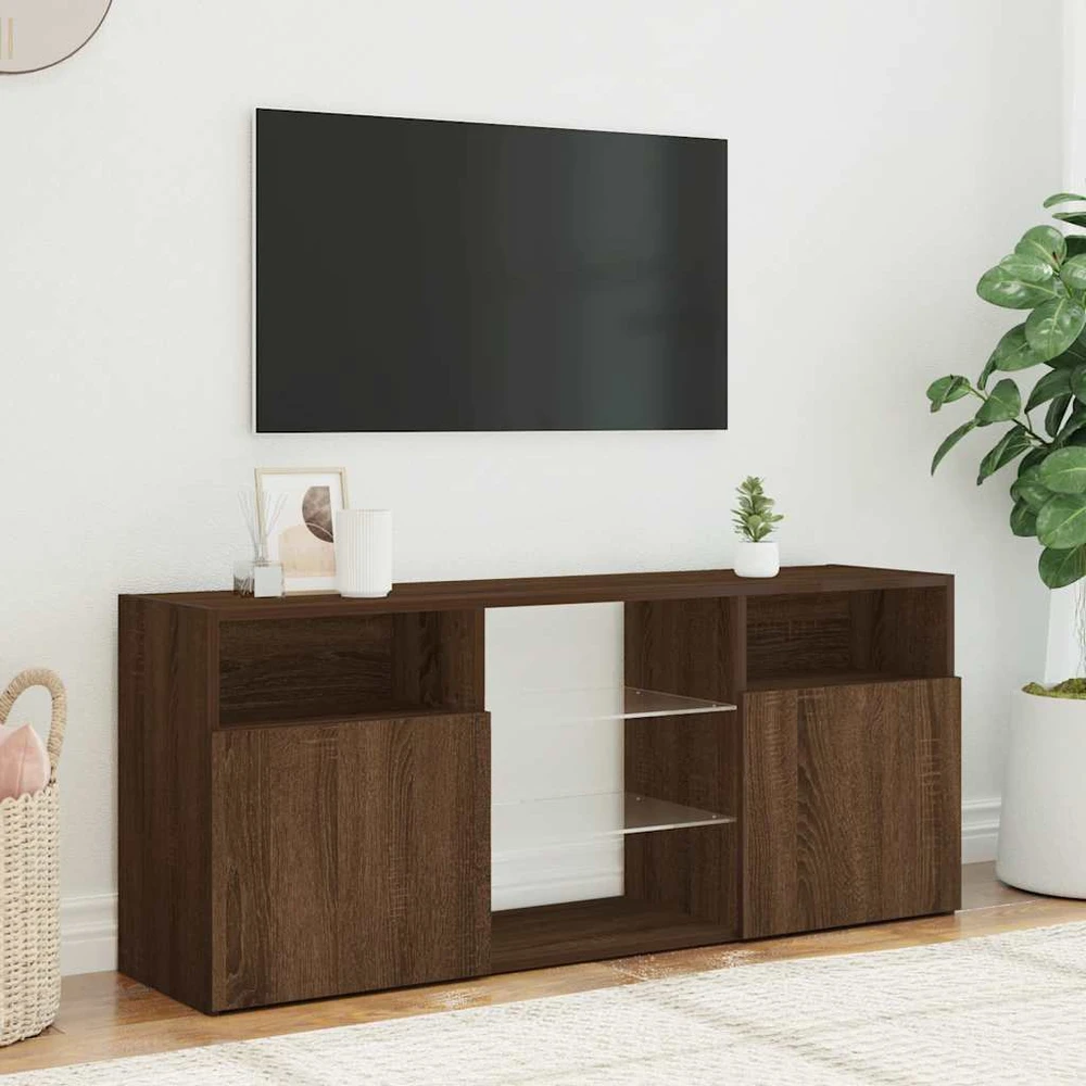 TV staliukas Televizoriaus spintelė su LED, ruda ąžuolo, 120x30x50cm