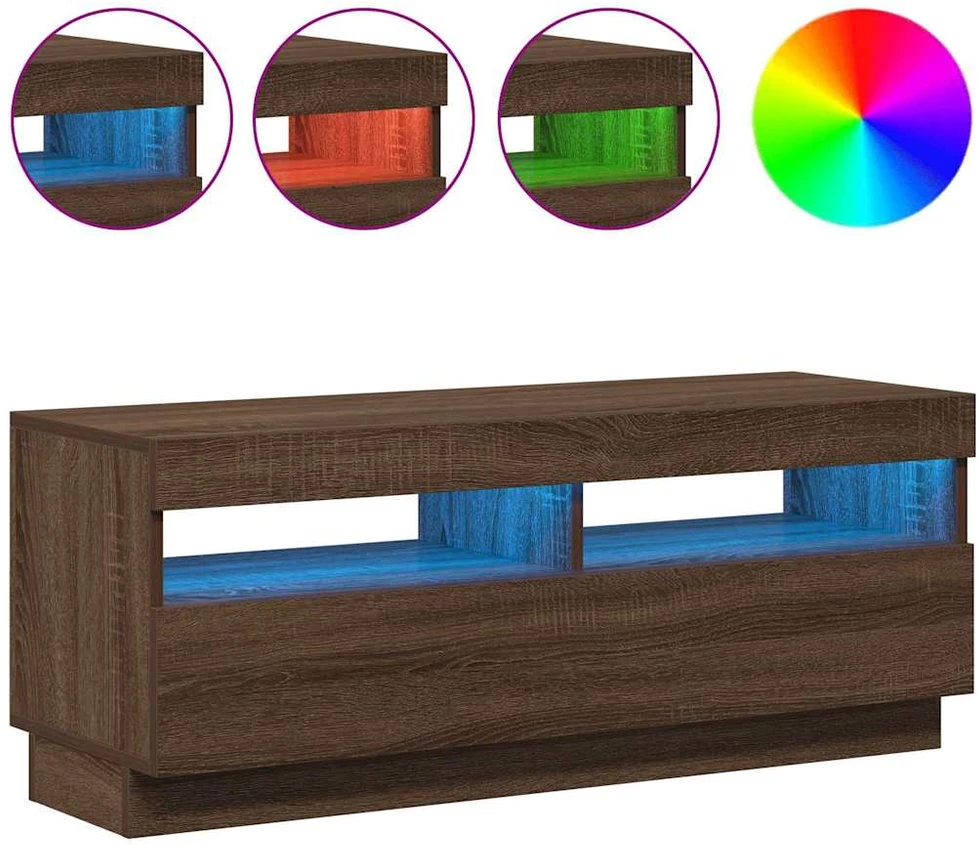 TV staliukas Televizoriaus spintelė su LED, ruda ąžuolo, 100x35x40cm