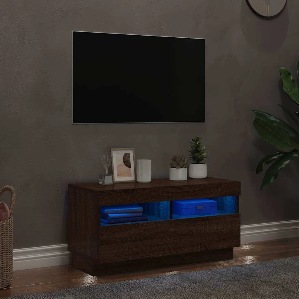TV staliukas Televizoriaus spintelė su LED, ruda ąžuolo, 80x35x40cm