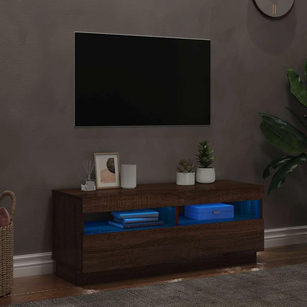 TV staliukas Televizoriaus spintelė su LED, ruda ąžuolo, 100x35x40cm