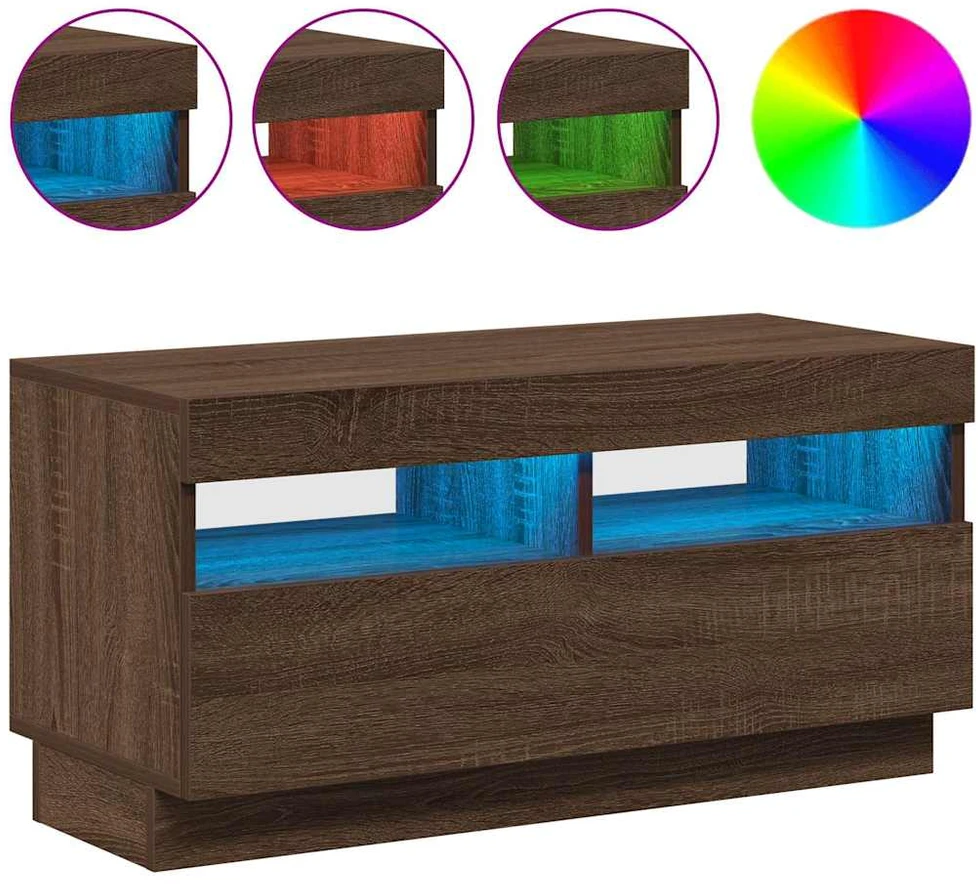 TV staliukas Televizoriaus spintelė su LED, ruda ąžuolo, 80x35x40cm