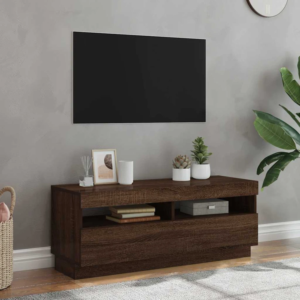 TV staliukas Televizoriaus spintelė su LED, ruda ąžuolo, 100x35x40cm