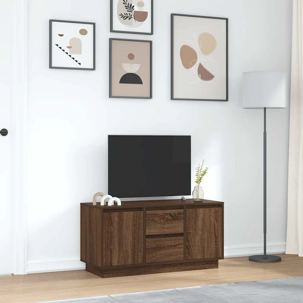 TV staliukas Televizoriaus spintelė su LED, ruda ąžuolo, 100x41x50 cm