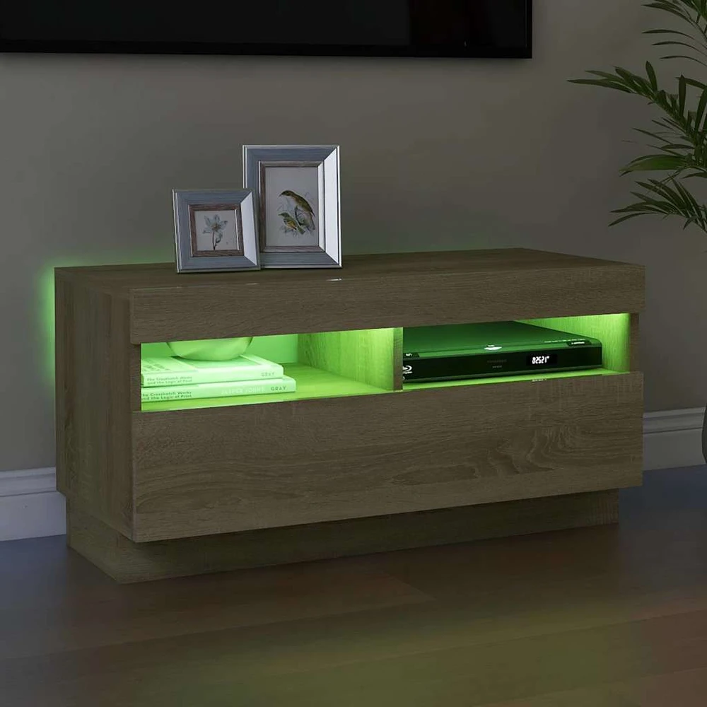 TV staliukas Televizoriaus spintelė su LED, sonoma ąžuolo, 80x35x40cm