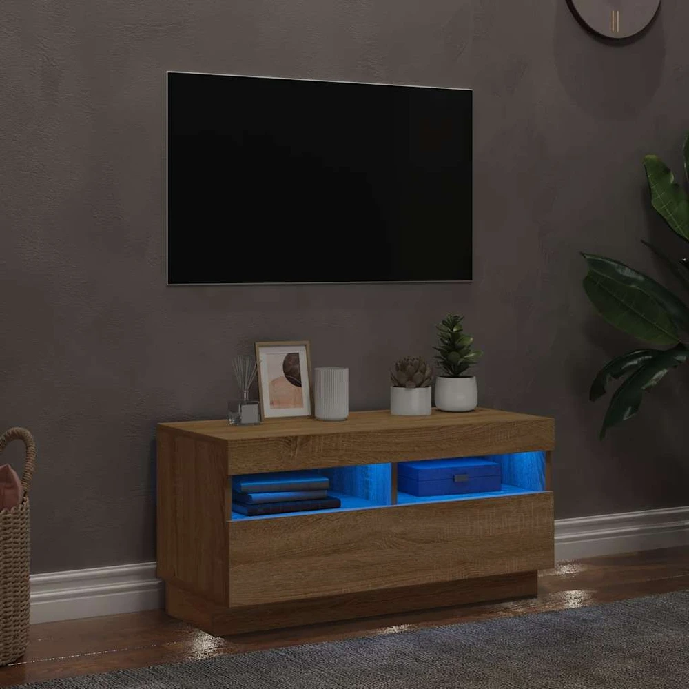 TV staliukas Televizoriaus spintelė su LED, sonoma ąžuolo, 80x35x40cm
