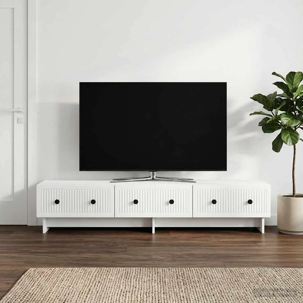 TV staliukas Televizoriaus spintelė su stalčių Balta 147 x 34,5 x 30 cm