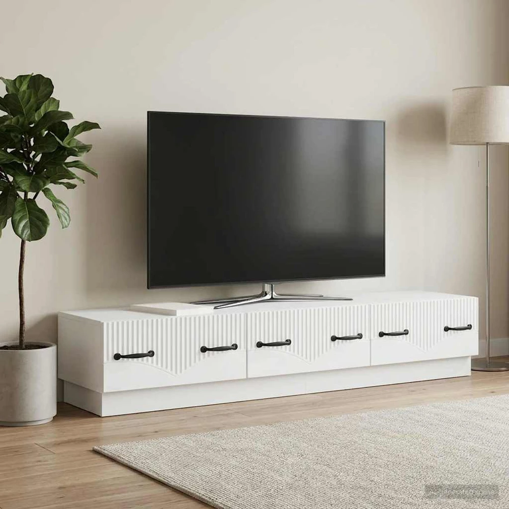 TV staliukas Televizoriaus spintelė su stalčių Balta 147 x 34,5 x 27 cm