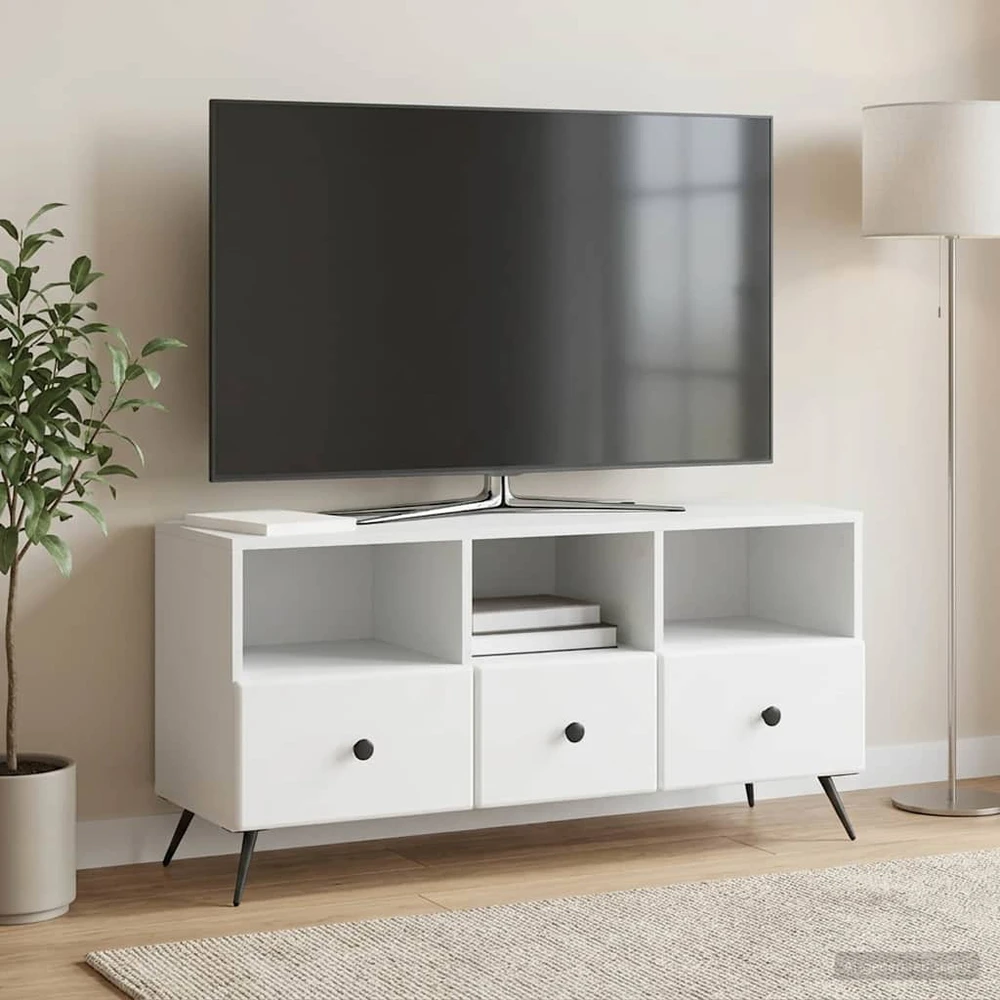 TV staliukas Televizoriaus spintelė su stalčių Balta 102 x 34,5 x 50 cm