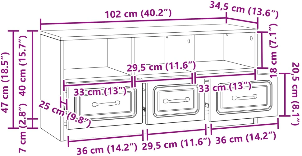 TV staliukas Televizoriaus spintelė su stalčių Balta 102 x 34,5 x 47 cm