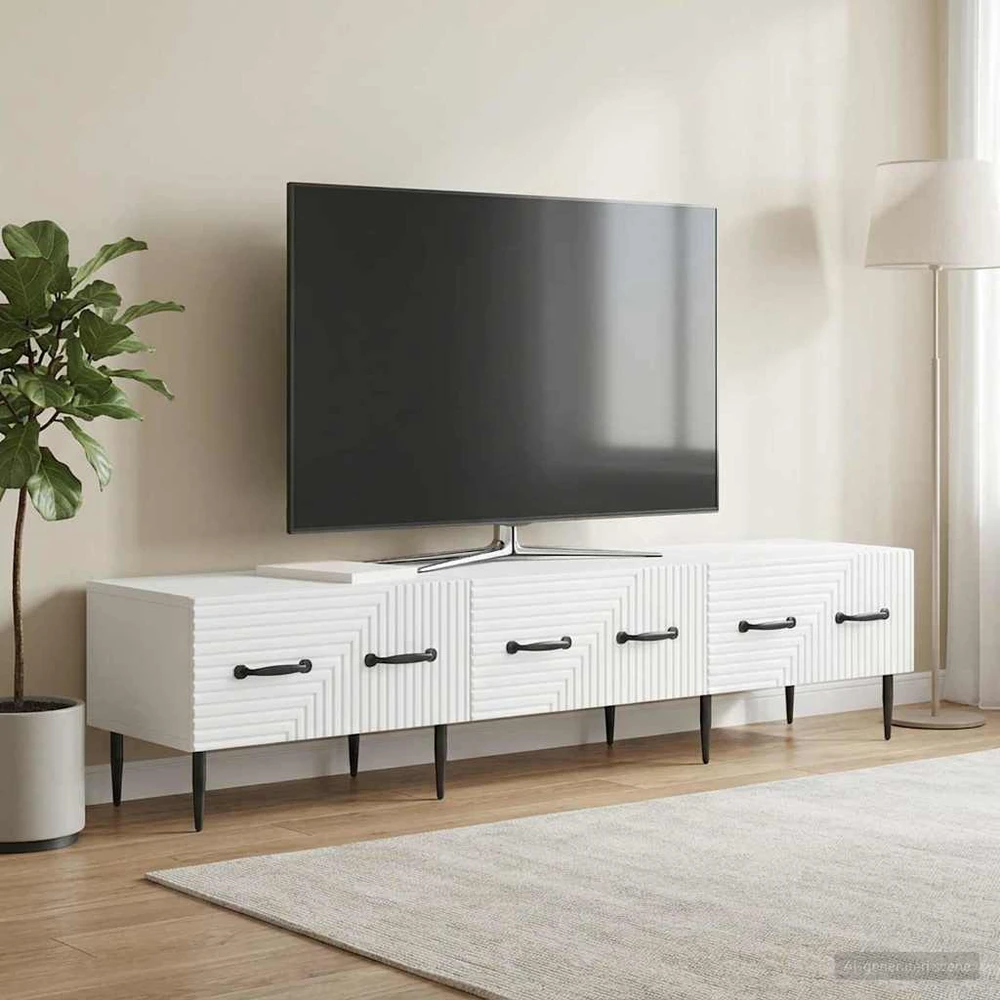 TV staliukas Televizoriaus spintelė su stalčių Balta 147 x 34,5 x 30 cm
