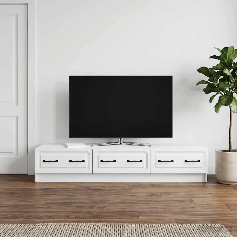 TV staliukas Televizoriaus spintelė su stalčių Balta 147 x 34,5 x 27 cm