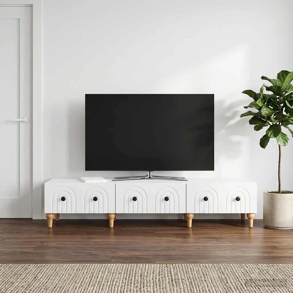 TV staliukas Televizoriaus spintelė su stalčių Balta 147 x 34,5 x 30 cm