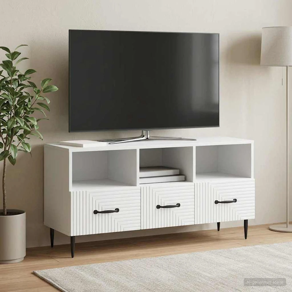 TV staliukas Televizoriaus spintelė su stalčių Balta 102 x 34,5 x 50 cm