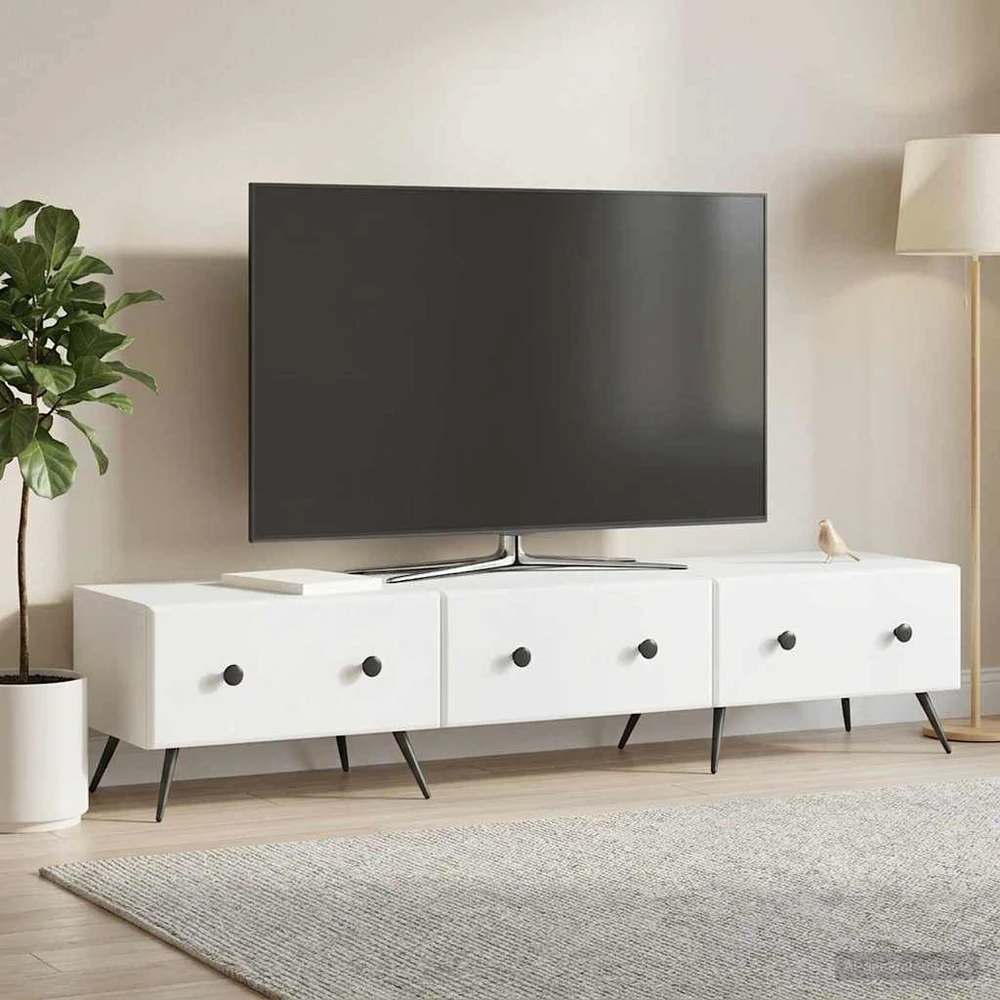 TV staliukas Televizoriaus spintelė su stalčių Balta 147 x 34,5 x 30 cm