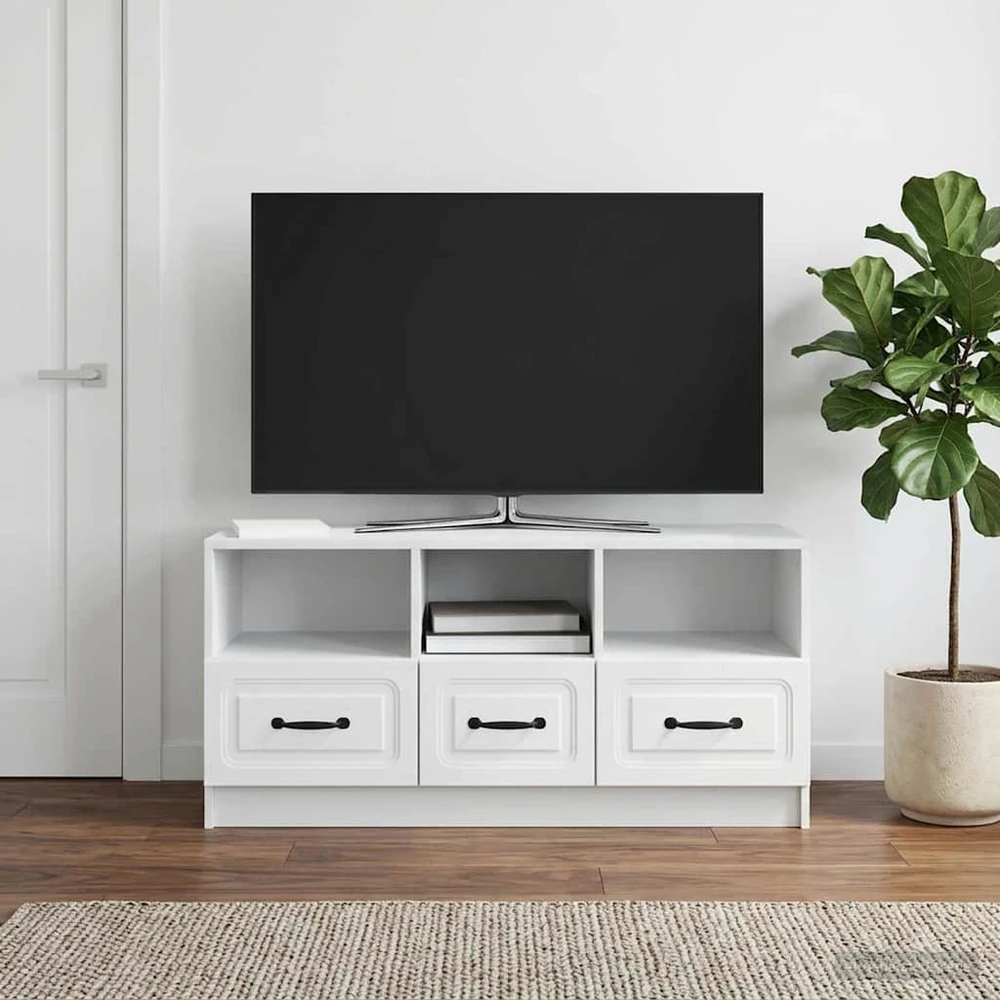 TV staliukas Televizoriaus spintelė su stalčių Balta 102 x 34,5 x 47 cm