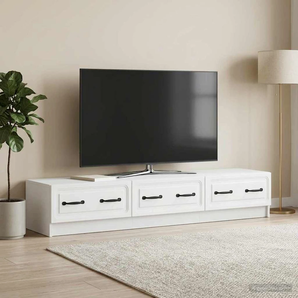 TV staliukas Televizoriaus spintelė su stalčių Balta 147 x 34,5 x 27 cm