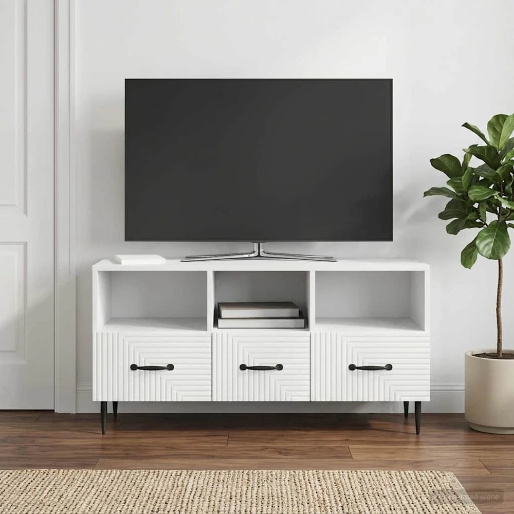 TV staliukas Televizoriaus spintelė su stalčių Balta 102 x 34,5 x 50 cm