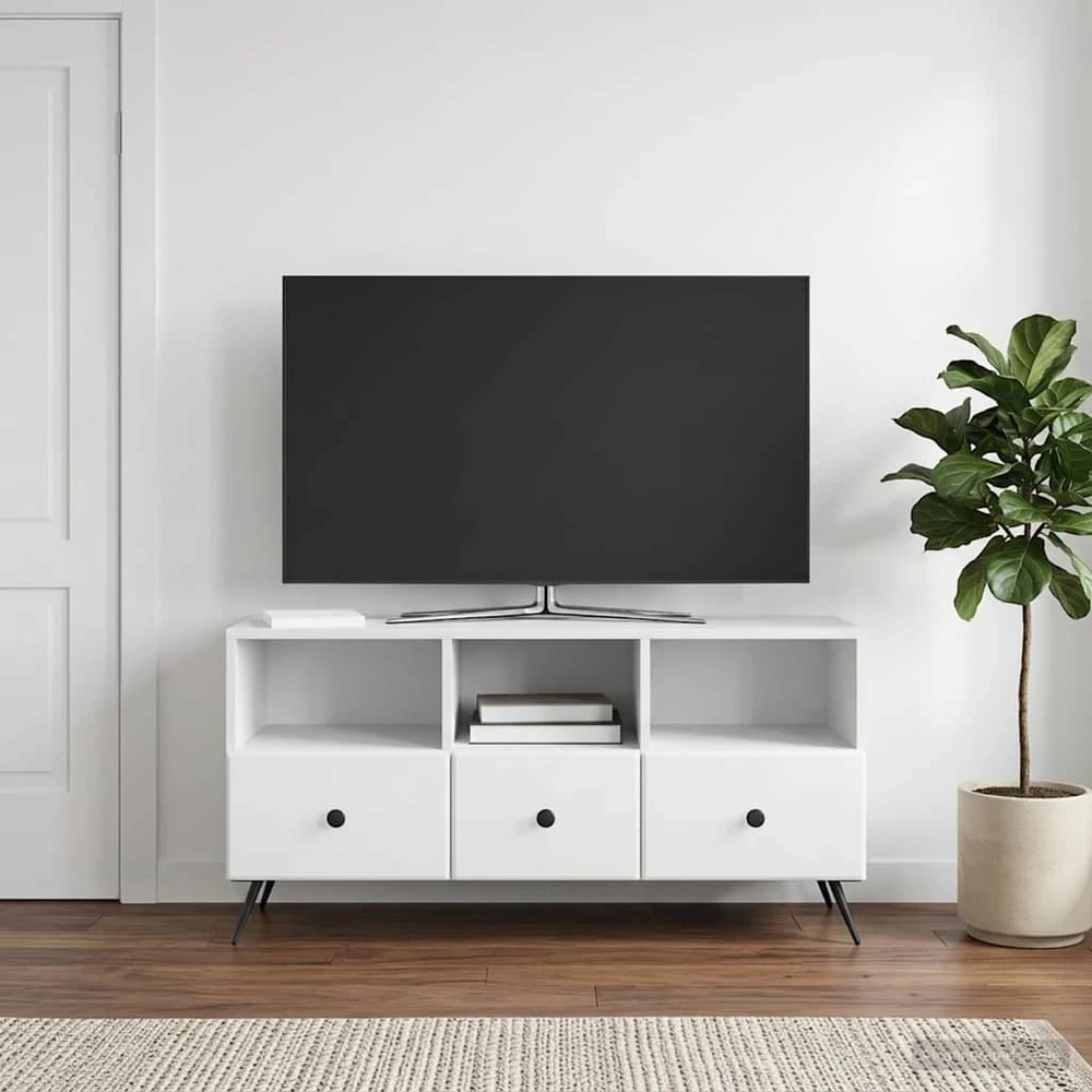 TV staliukas Televizoriaus spintelė su stalčių Balta 102 x 34,5 x 50 cm