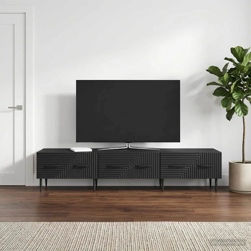 TV staliukas Televizoriaus spintelė su stalčių Juoda 147 x 34,5 x 30 cm