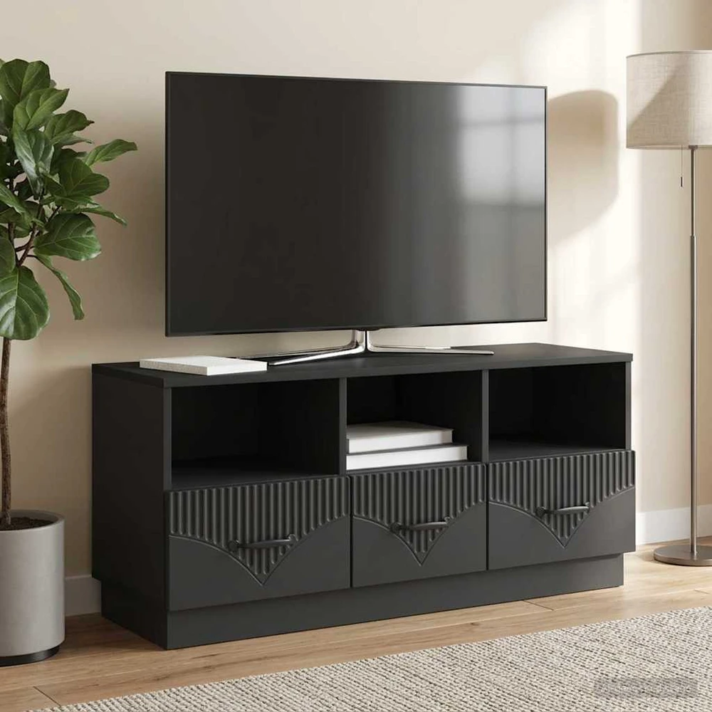 TV staliukas Televizoriaus spintelė su stalčių Juoda 102 x 34,5 x 47 cm