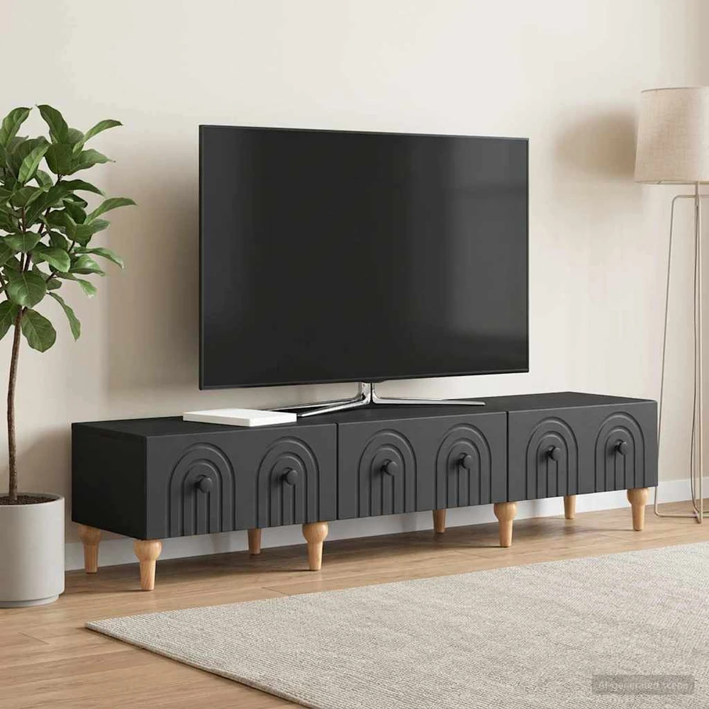 TV staliukas Televizoriaus spintelė su stalčių Juoda 147 x 34,5 x 30 cm