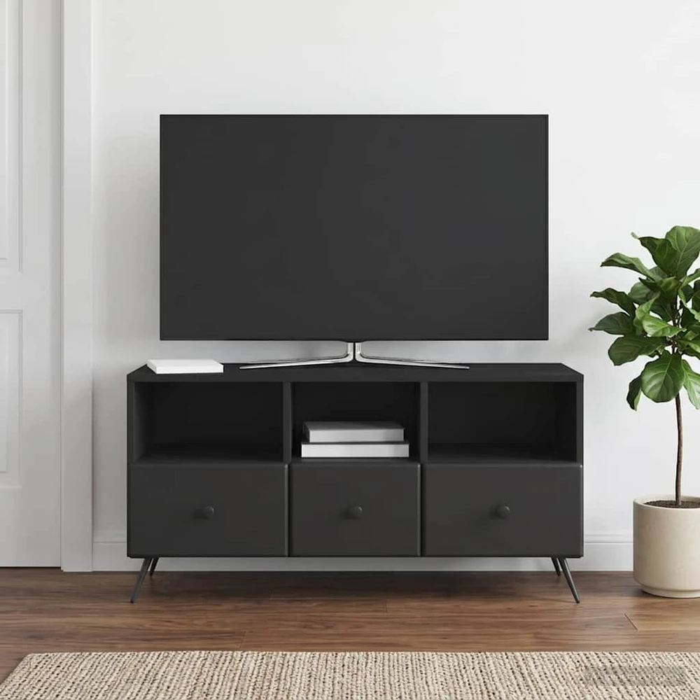 TV staliukas Televizoriaus spintelė su stalčių Juoda 102 x 34,5 x 50 cm