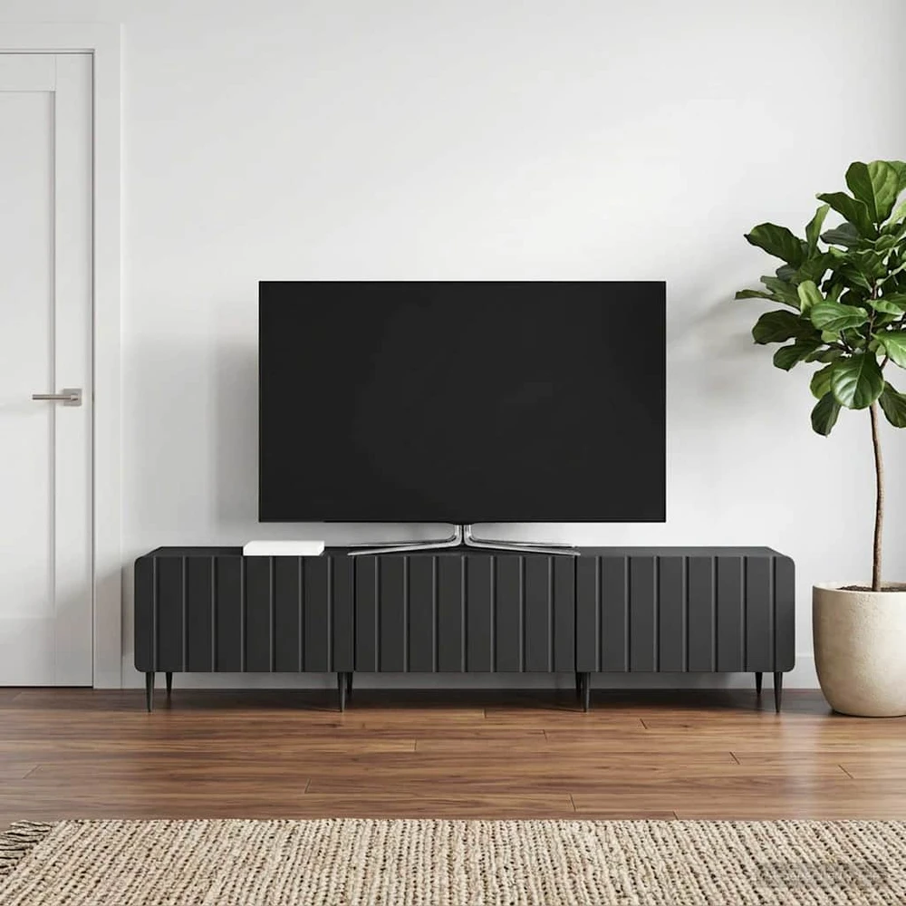 TV staliukas Televizoriaus spintelė su stalčių Juoda 147 x 34,5 x 32 cm