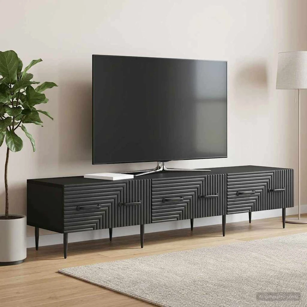TV staliukas Televizoriaus spintelė su stalčių Juoda 147 x 34,5 x 30 cm