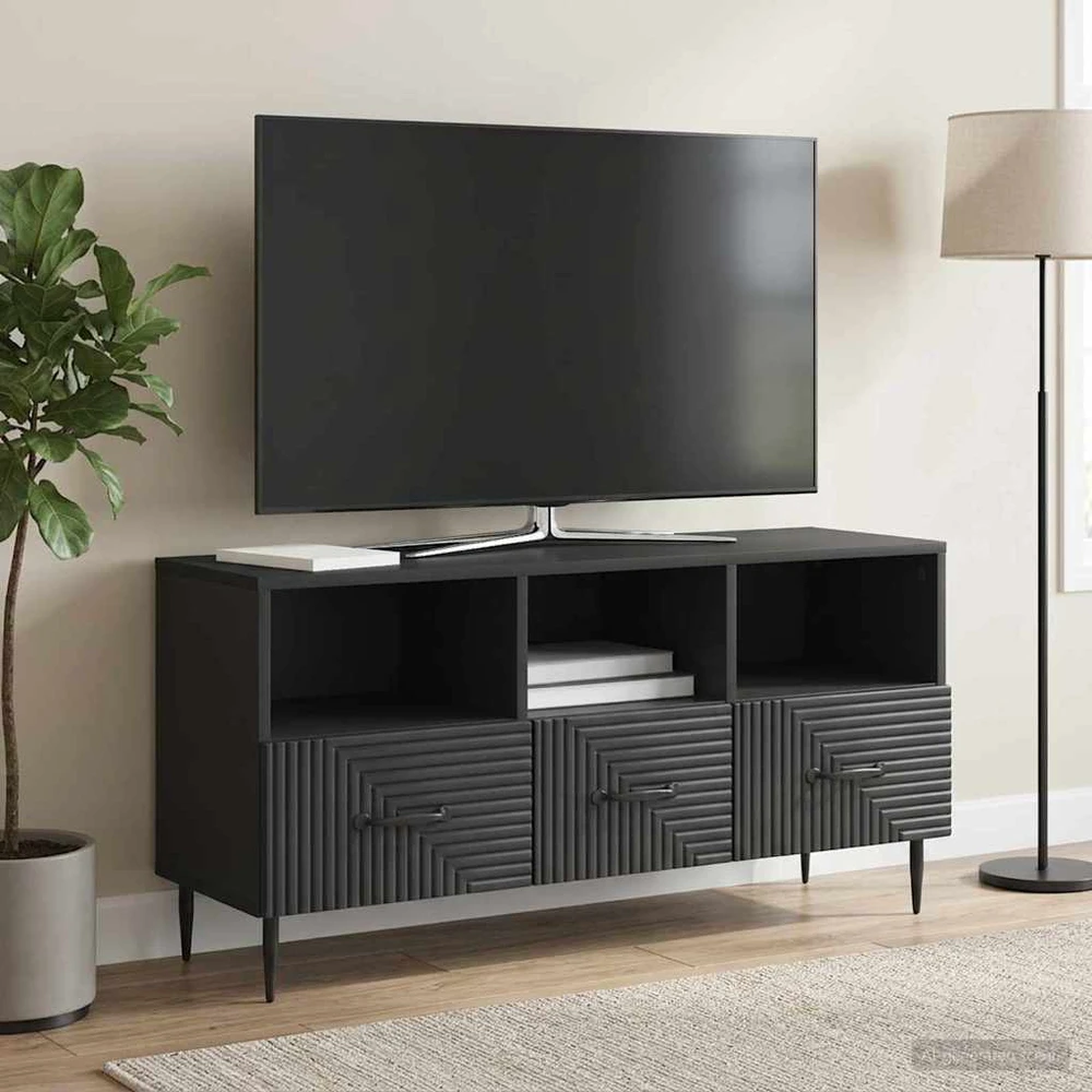 TV staliukas Televizoriaus spintelė su stalčių Juoda 102 x 34,5 x 50 cm