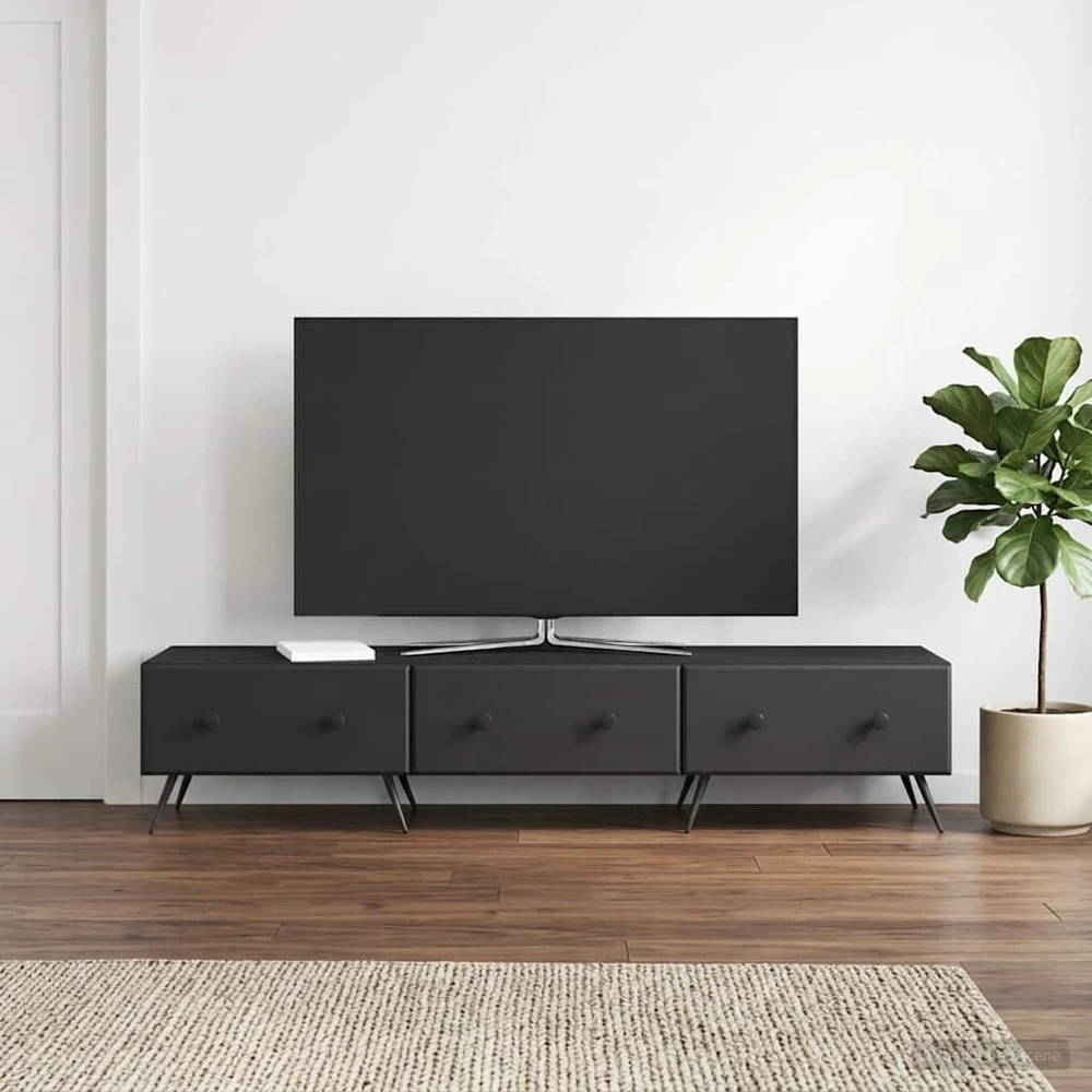 TV staliukas Televizoriaus spintelė su stalčių Juoda 147 x 34,5 x 30 cm